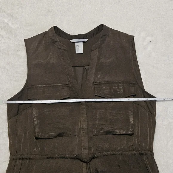 NEW H&M Green Khaki Dress Size 4 Utility Lightweight Silk Summer Casual - Picture 10 of 14